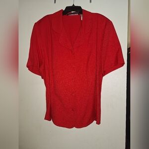Radcliffe Blouse SzXL Ladies Red Short Sleeves Covered Buttons Tie Back NWOT
